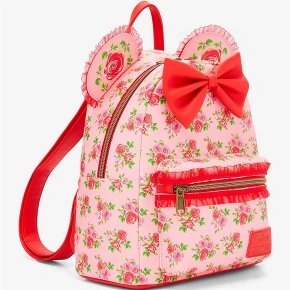 Disney Loungefly Disney Minnie Mouse Pink & Red Roses with Mini Flap Wallet - Picture 2 of 10